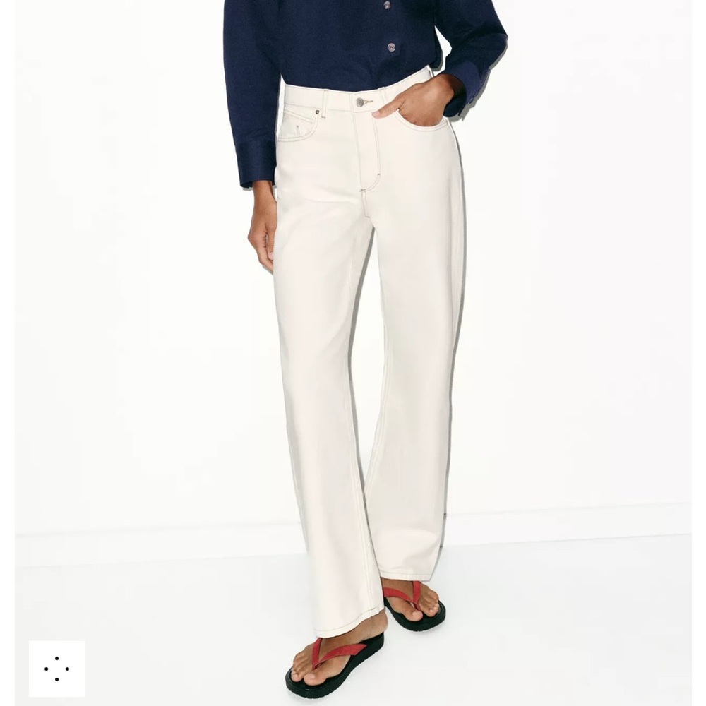 Zara STRAIGHT HIGH-WAIST ANKLE JEANS ECRU size 4